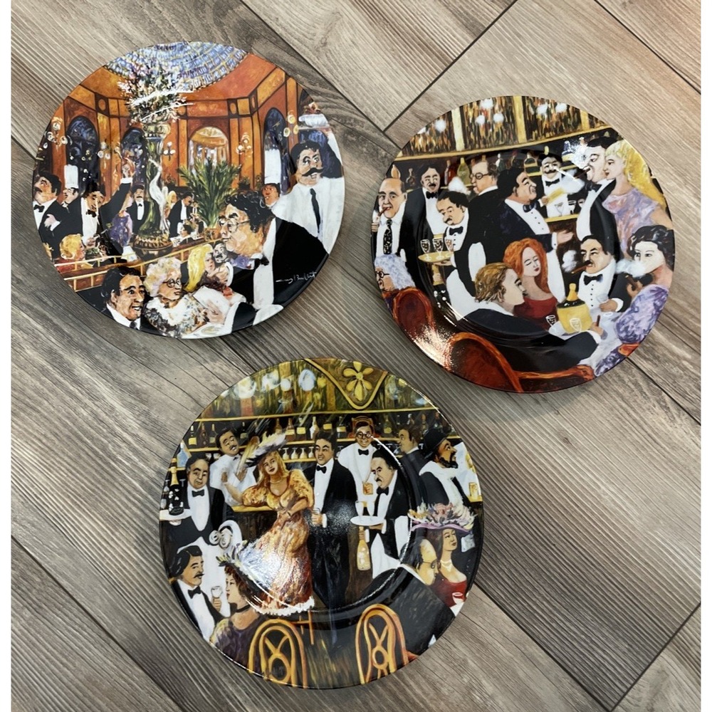 Santa Barbara Guy Buffet French scene Cocktail‎ Dessert salad Plates set of 3